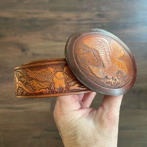 Embossed Eagle Genuine Leather Handmade Belt Chambers Phoenix USA Men's 34/85